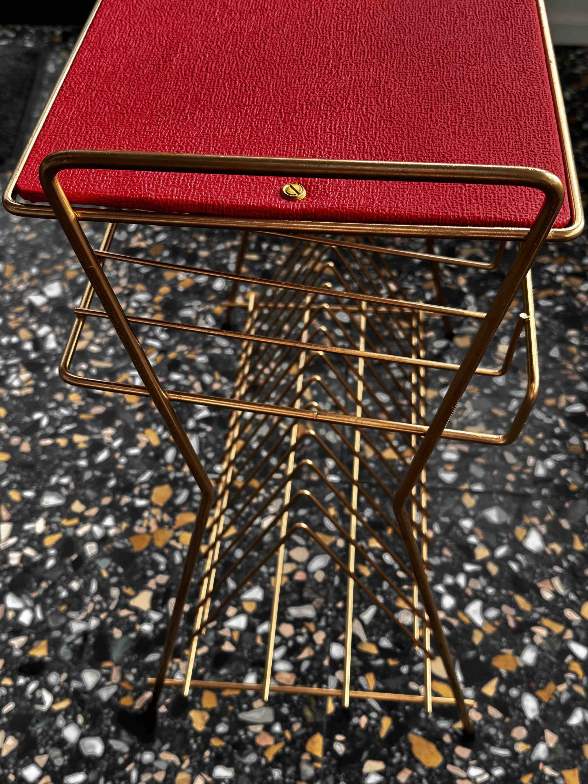 Petite étagère Vintage MCM Fil Métal - Support à Disques Vinyles, Années 50 USA